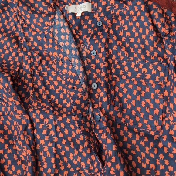 Hobbs Floral Patterned Navy Button-Up Shirt Dress Silk Blend Small - Picture 9 of 16